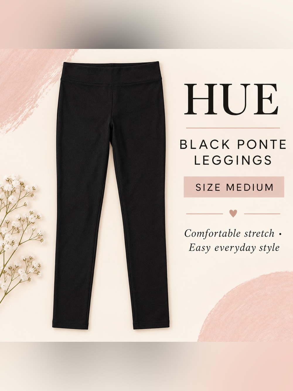 HUE Black Ponte Leggings – Size Medium